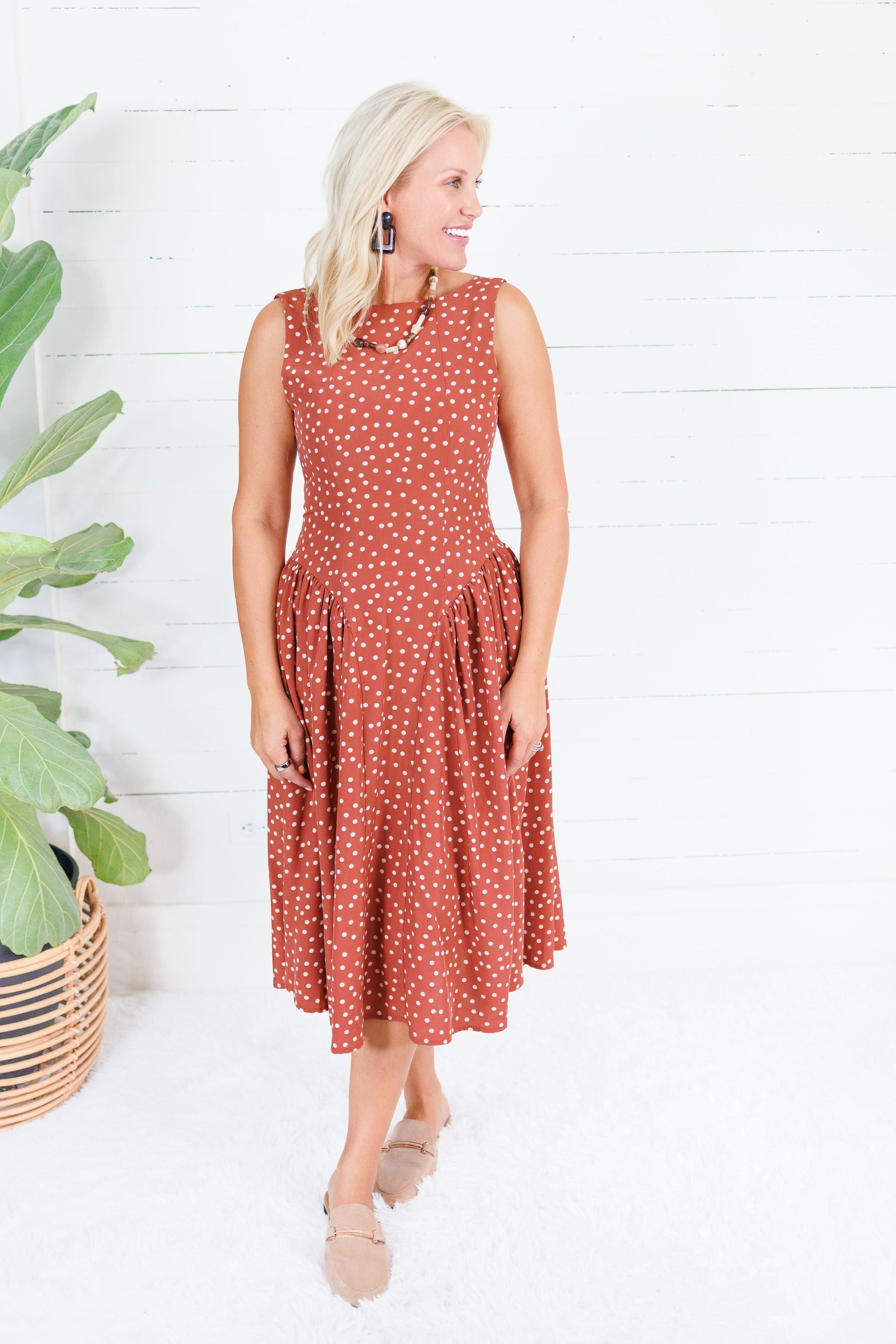 Carson Brick + Cream Dotty Dropwaist Dress Lalavon