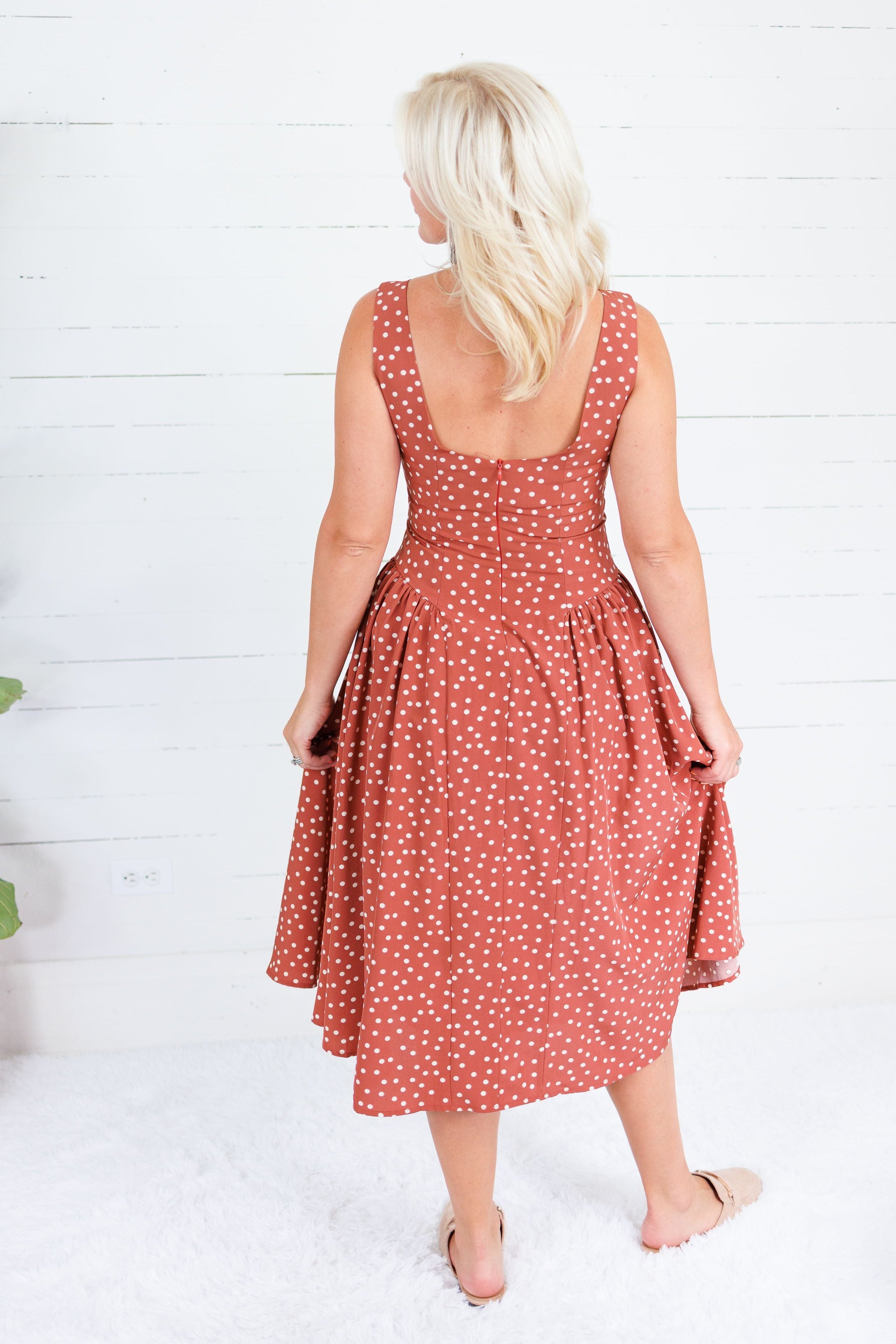 Carson Brick + Cream Dotty Dropwaist Dress Lalavon