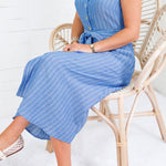 Carter Blue Pinstripe Midi Shirt Dress Allie Rose