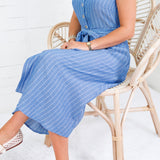 Carter Blue Pinstripe Midi Shirt Dress Allie Rose