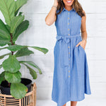 Carter Blue Pinstripe Midi Shirt Dress Allie Rose