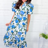 Carter Ivory + Royal Floral Maxi Dress Entro