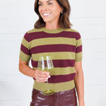 Carter Chartreause + Wine Striped Sweater Lucy Paris