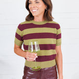Carter Chartreause + Wine Striped Sweater Lucy Paris