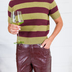 Carter Chartreause + Wine Striped Sweater Lucy Paris