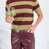 Carter Chartreause + Wine Striped Sweater Lucy Paris