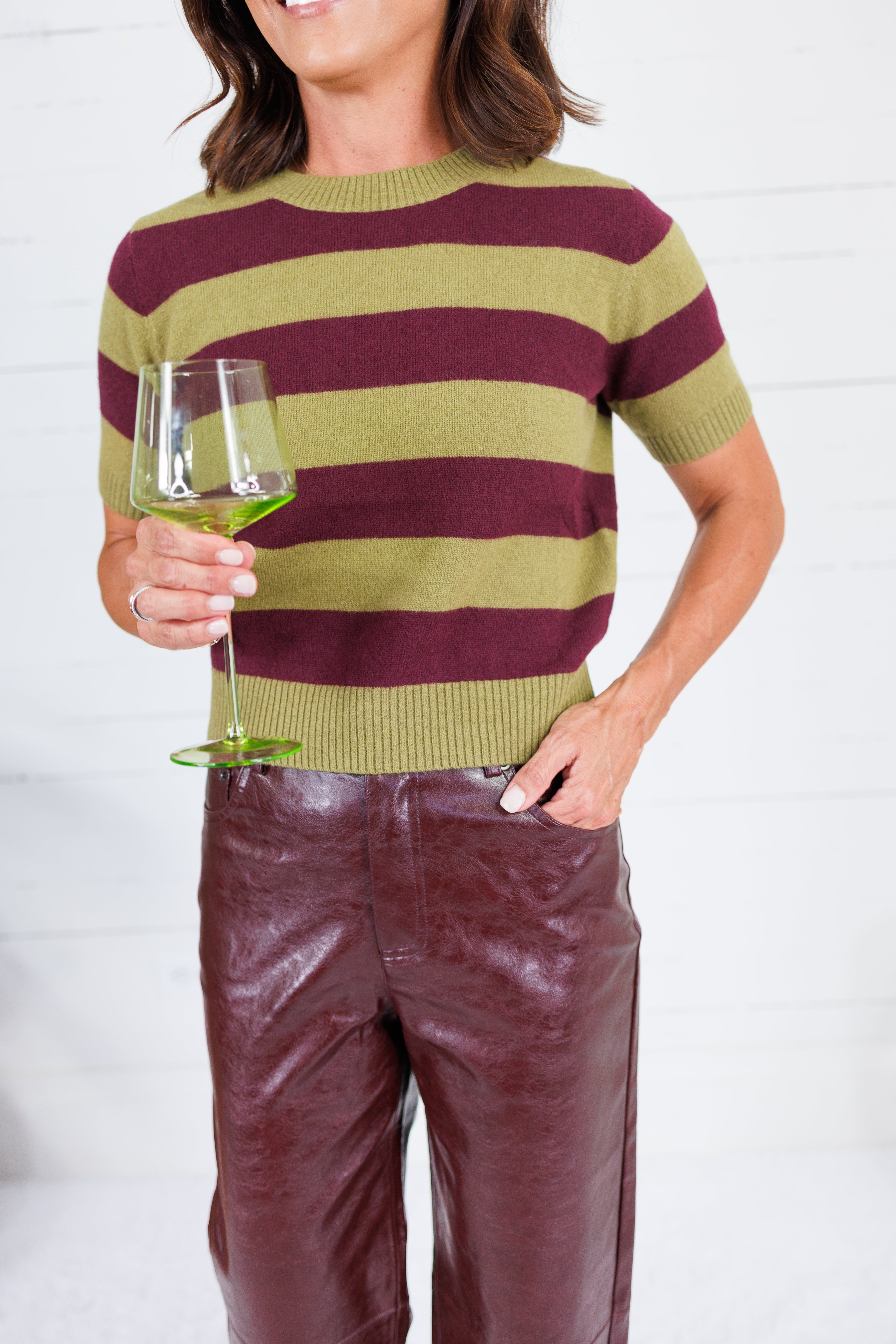 Carter Chartreause + Wine Striped Sweater Lucy Paris