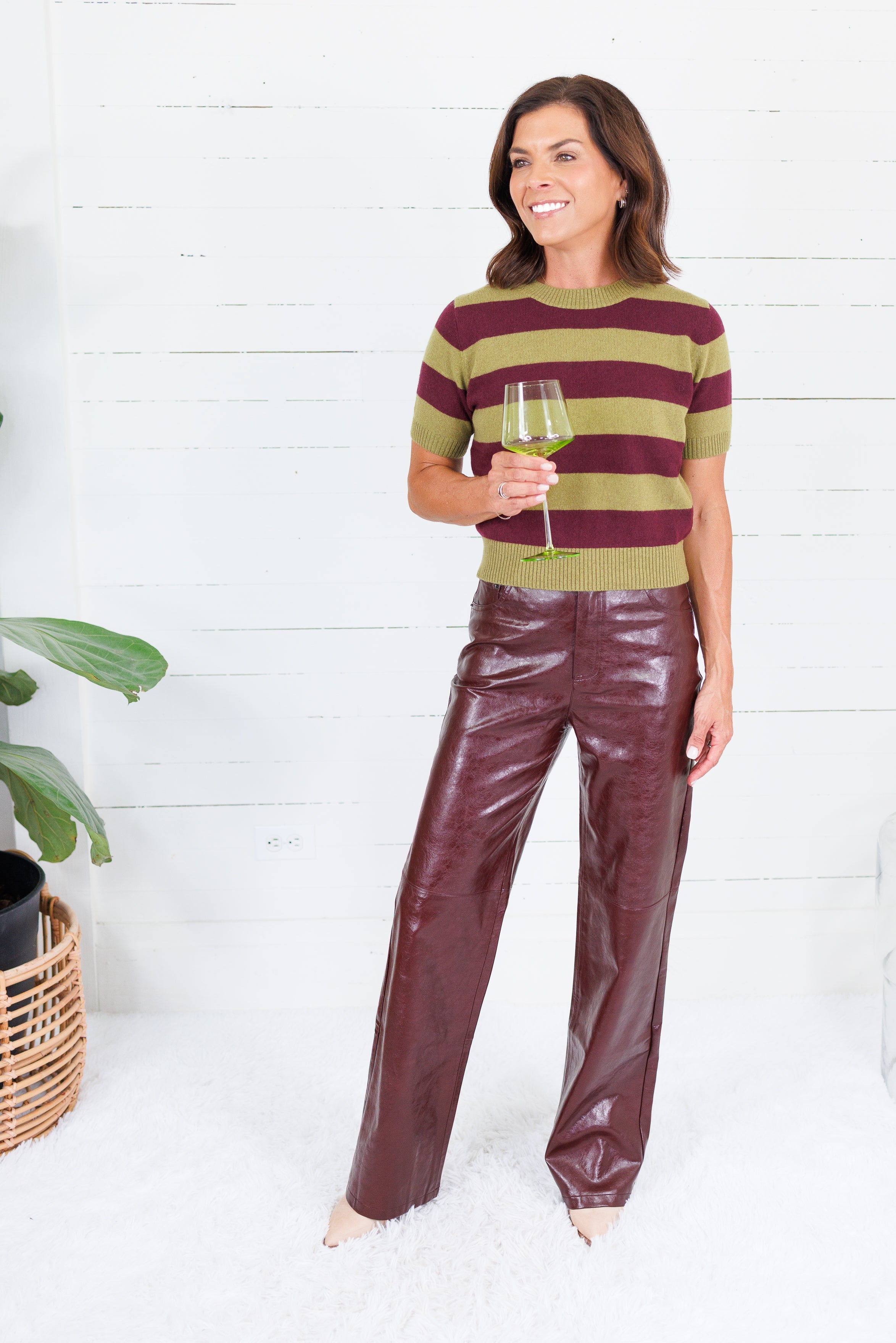 Carter Chartreause + Wine Striped Sweater Lucy Paris