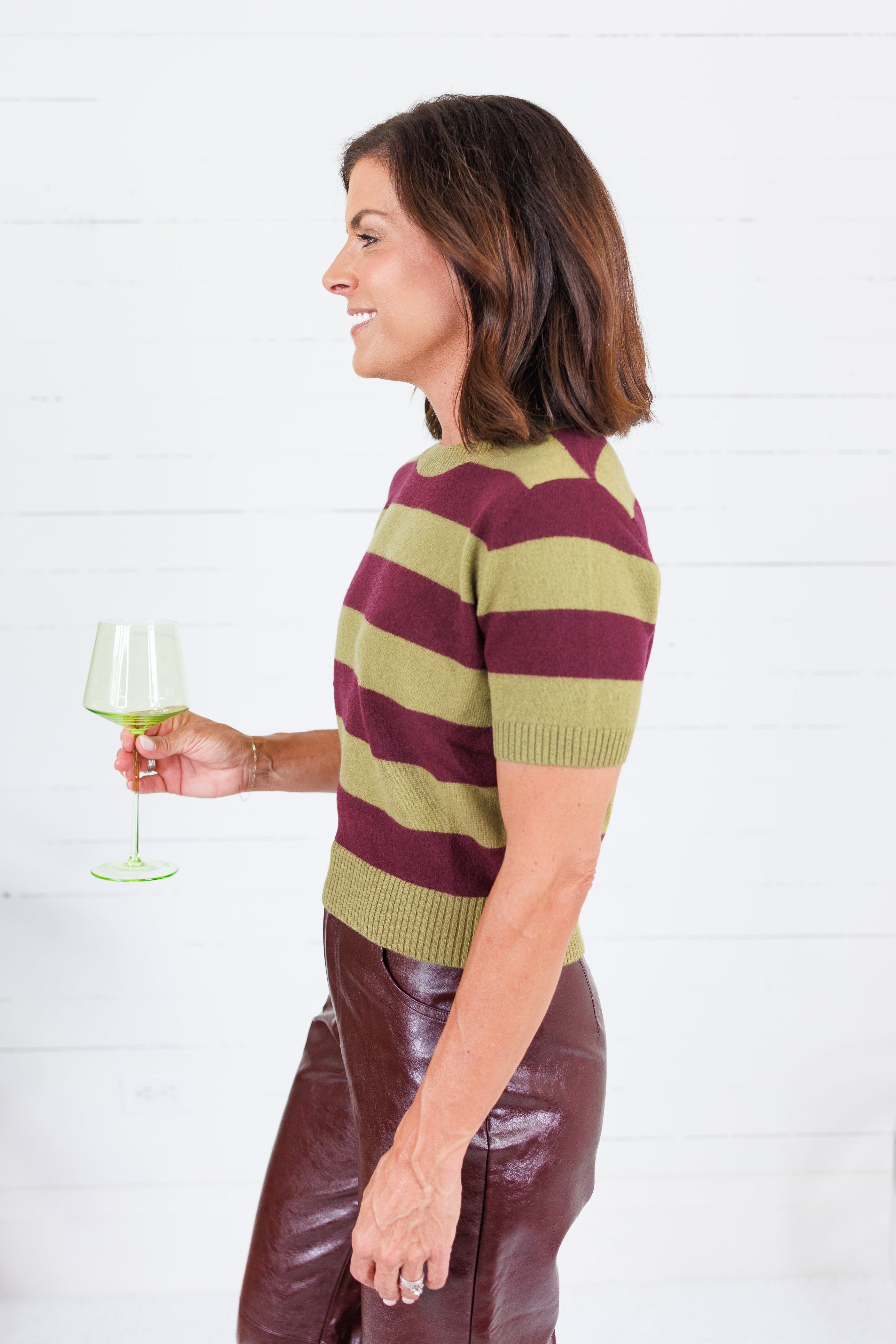 Carter Chartreause + Wine Striped Sweater Lucy Paris