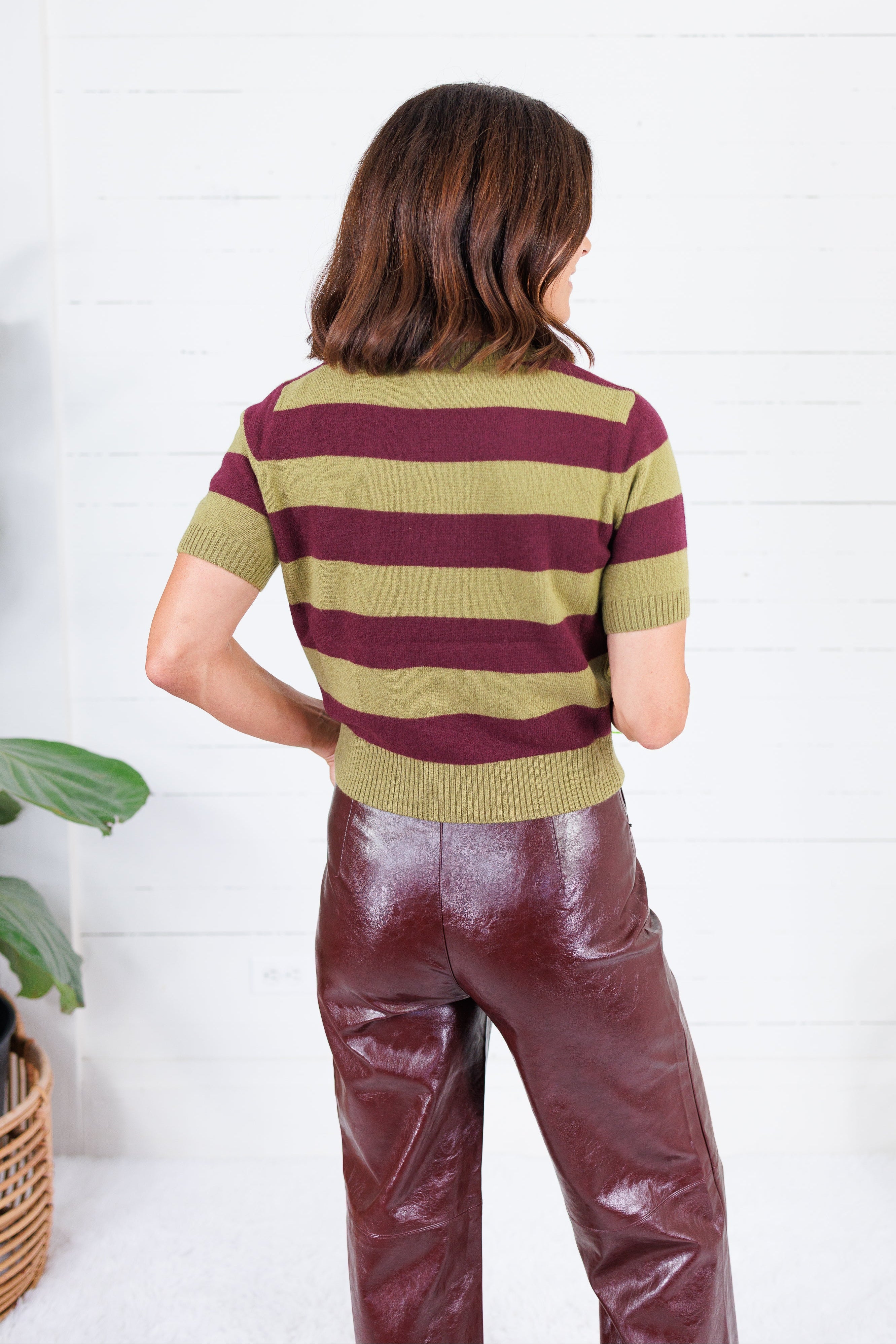 Carter Chartreause + Wine Striped Sweater Lucy Paris