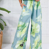 Cascade Sage Floral Wide Leg Pants Glam
