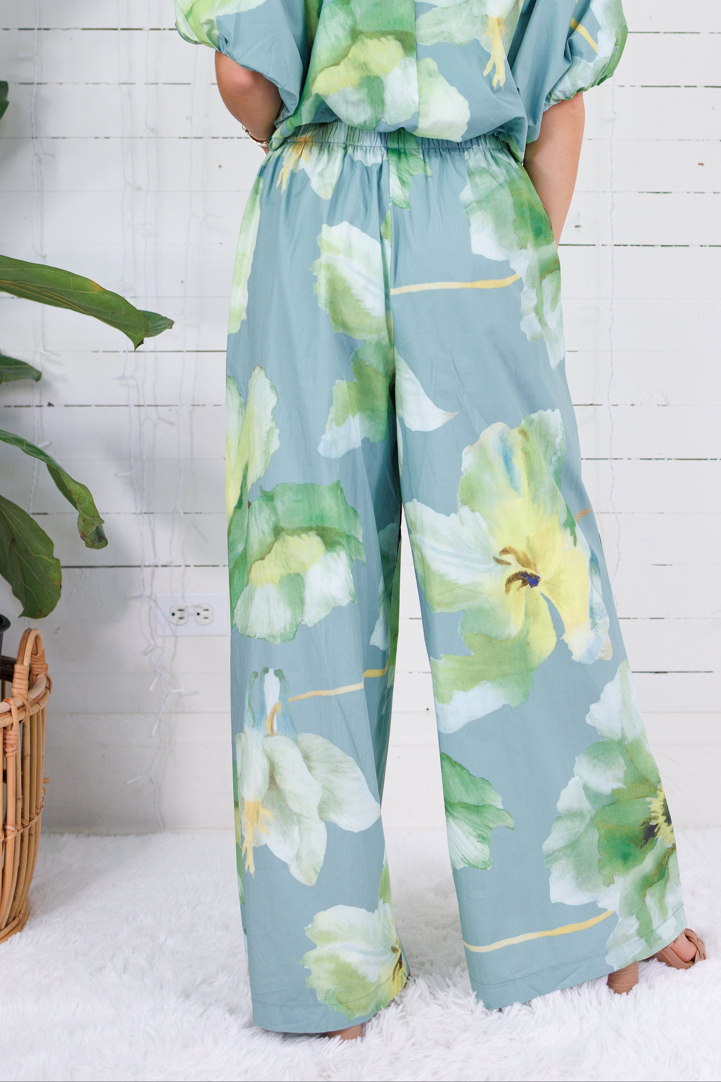 Cascade Sage Floral Wide Leg Pants Glam