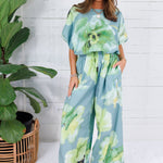 Cascade Sage Floral Wide Leg Pants Glam