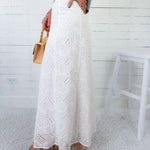Caspar White Eyelet Maxi Skirt TCEC