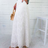 Caspar White Eyelet Maxi Skirt TCEC