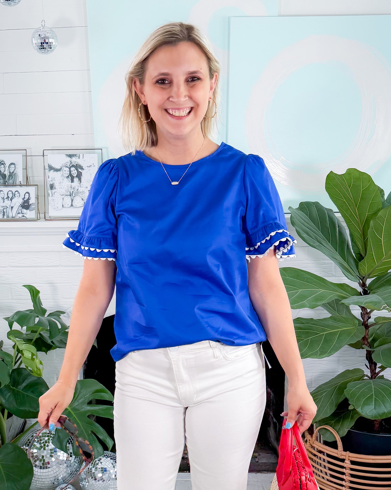 Cassidy Blue Ric Rac Trim Top Mary Square