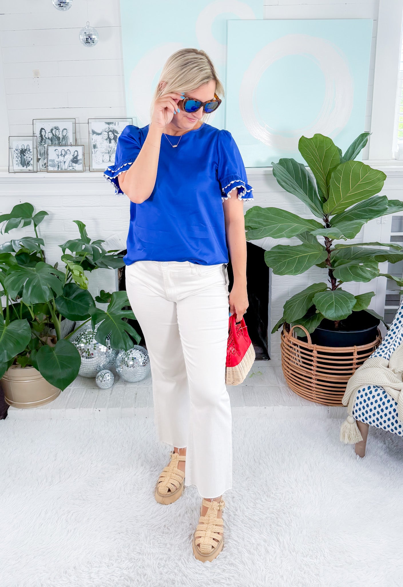 Cassidy Blue Ric Rac Trim Top Mary Square
