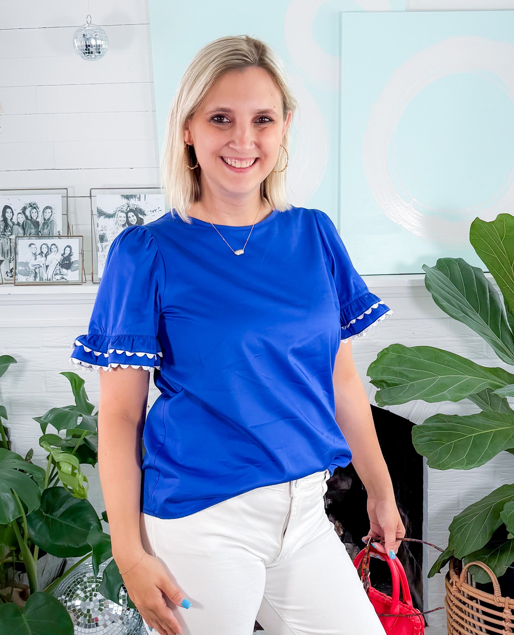 Cassidy Blue Ric Rac Trim Top Mary Square