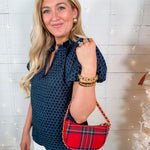 Cathleen Navy + Velveteen Trim Textured Top Gigio