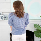 Cayra Blue Stripe Drape Sleeve Top