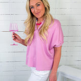 CeCe Orchid Scuba Split Neck Top Entro