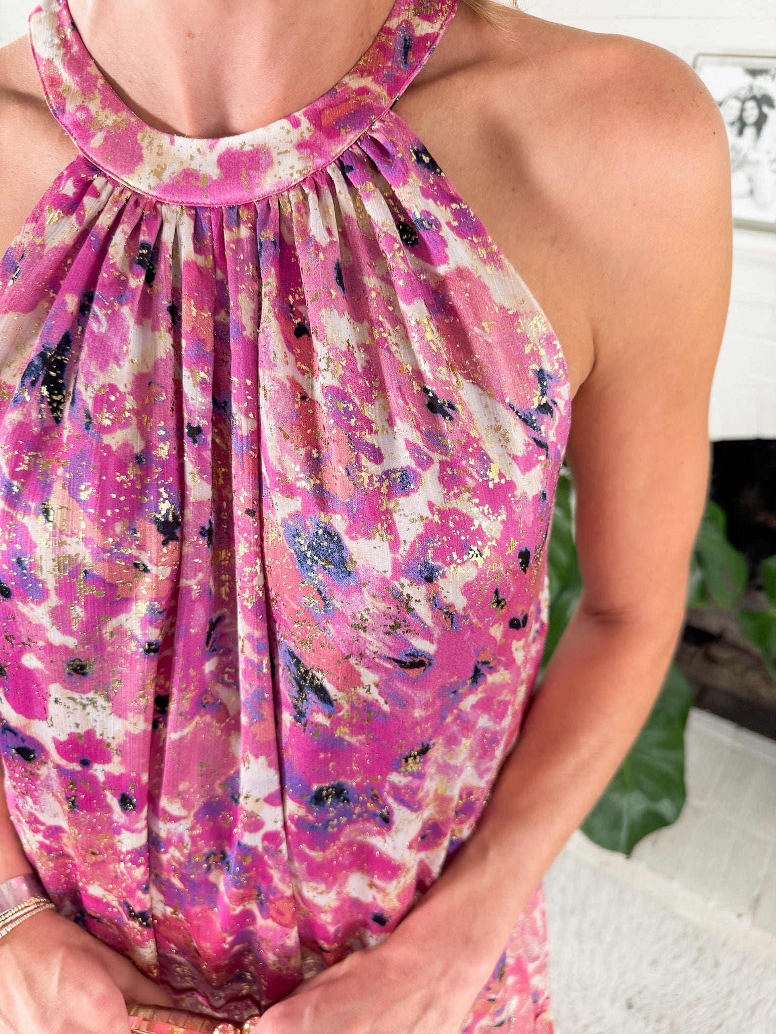 Celeste Pink Shimmer Maxi Dress Molly Bracken
