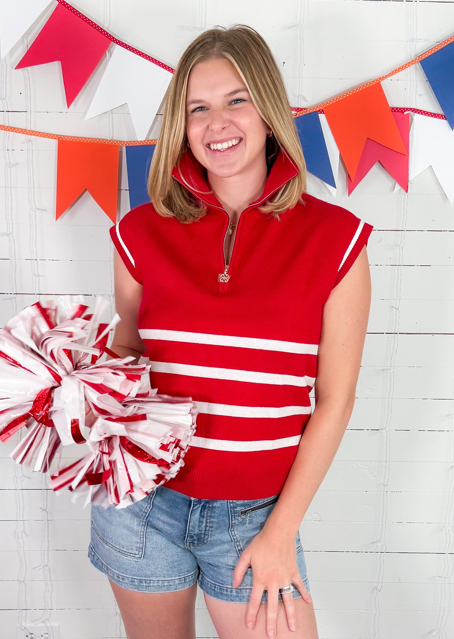 Celia Crimson + White 14 Zip Sweater Mary Square