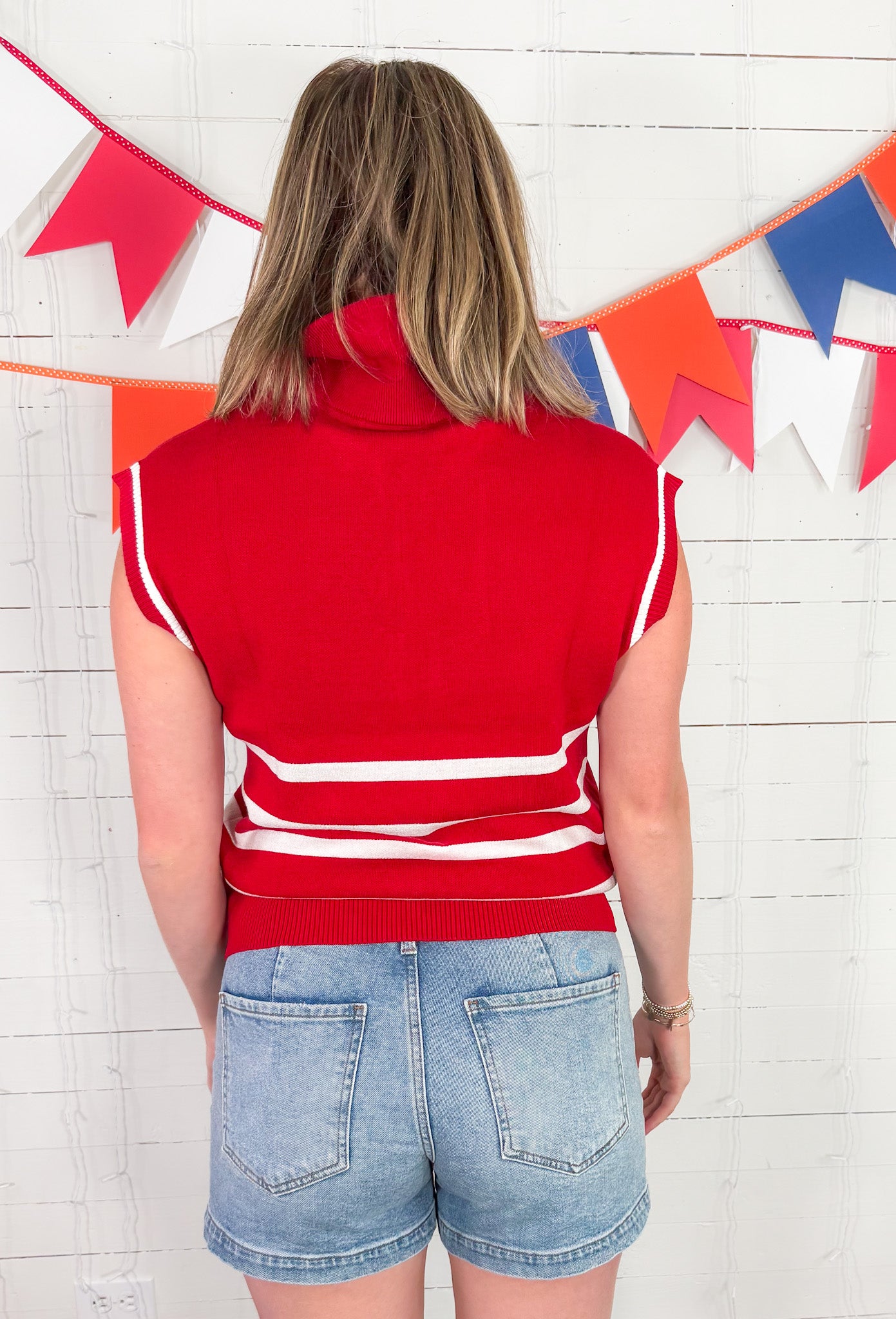 Celia Crimson + White 14 Zip Sweater Mary Square