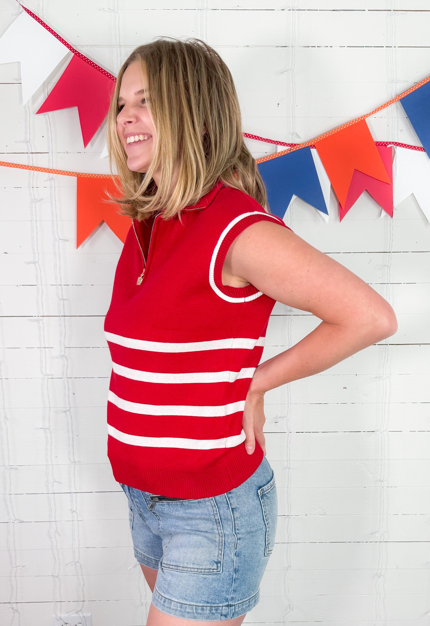Celia Crimson + White 14 Zip Sweater Mary Square
