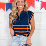 Celia Navy + Orange 14 Zip Sweater Mary Square