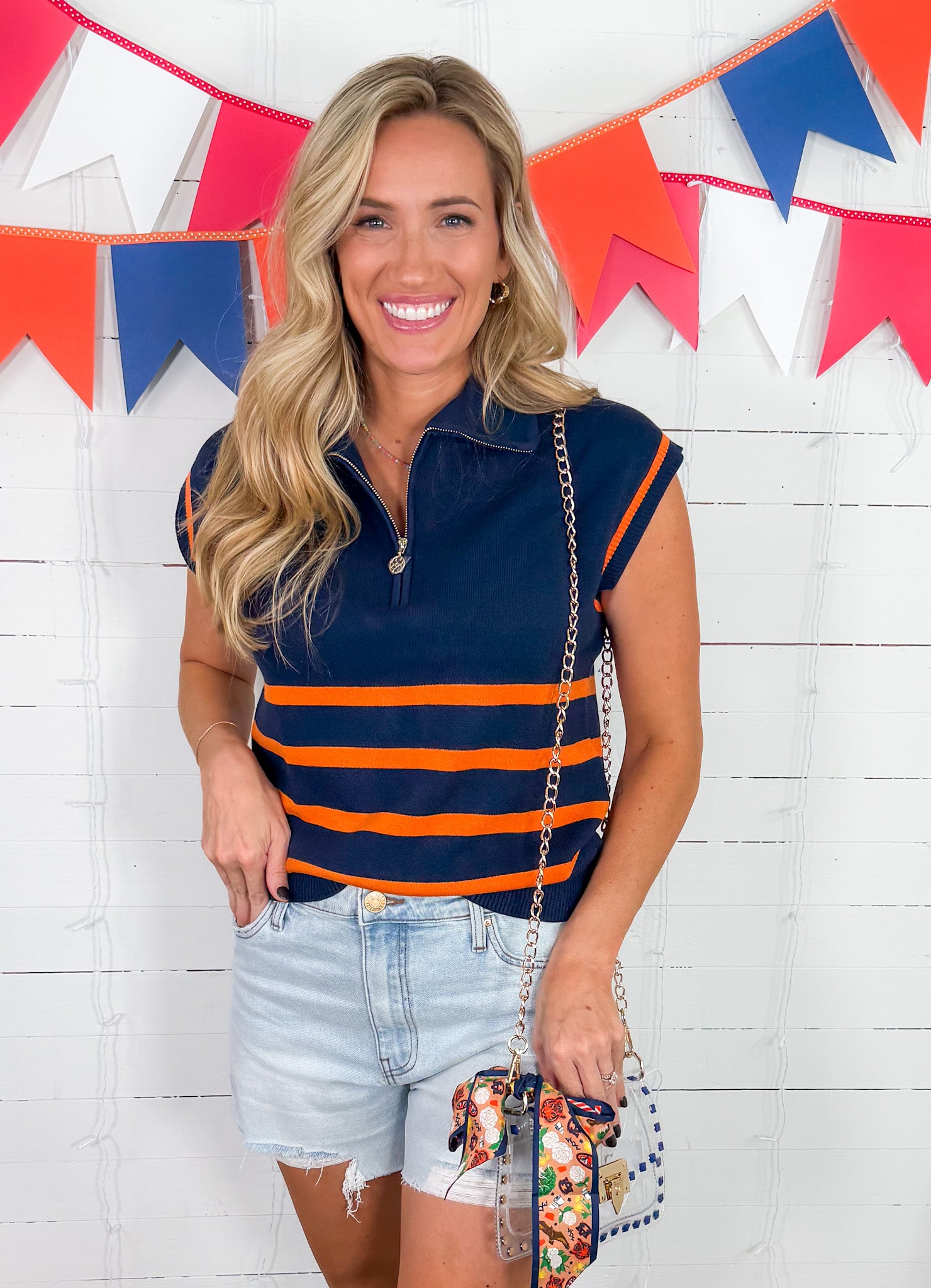 Celia Navy + Orange 14 Zip Sweater Mary Square