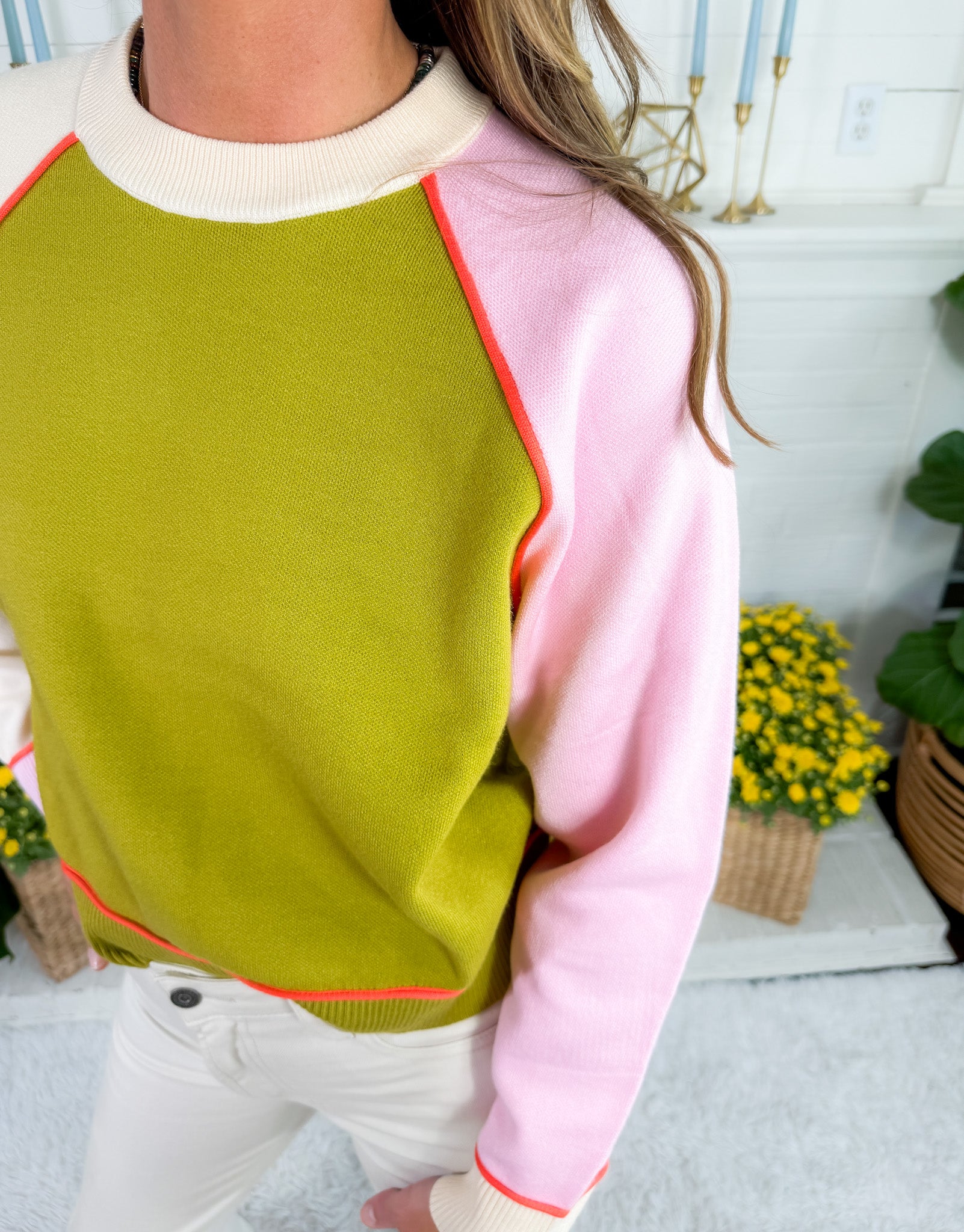 Chameleon Green Colorblock Sweater THML