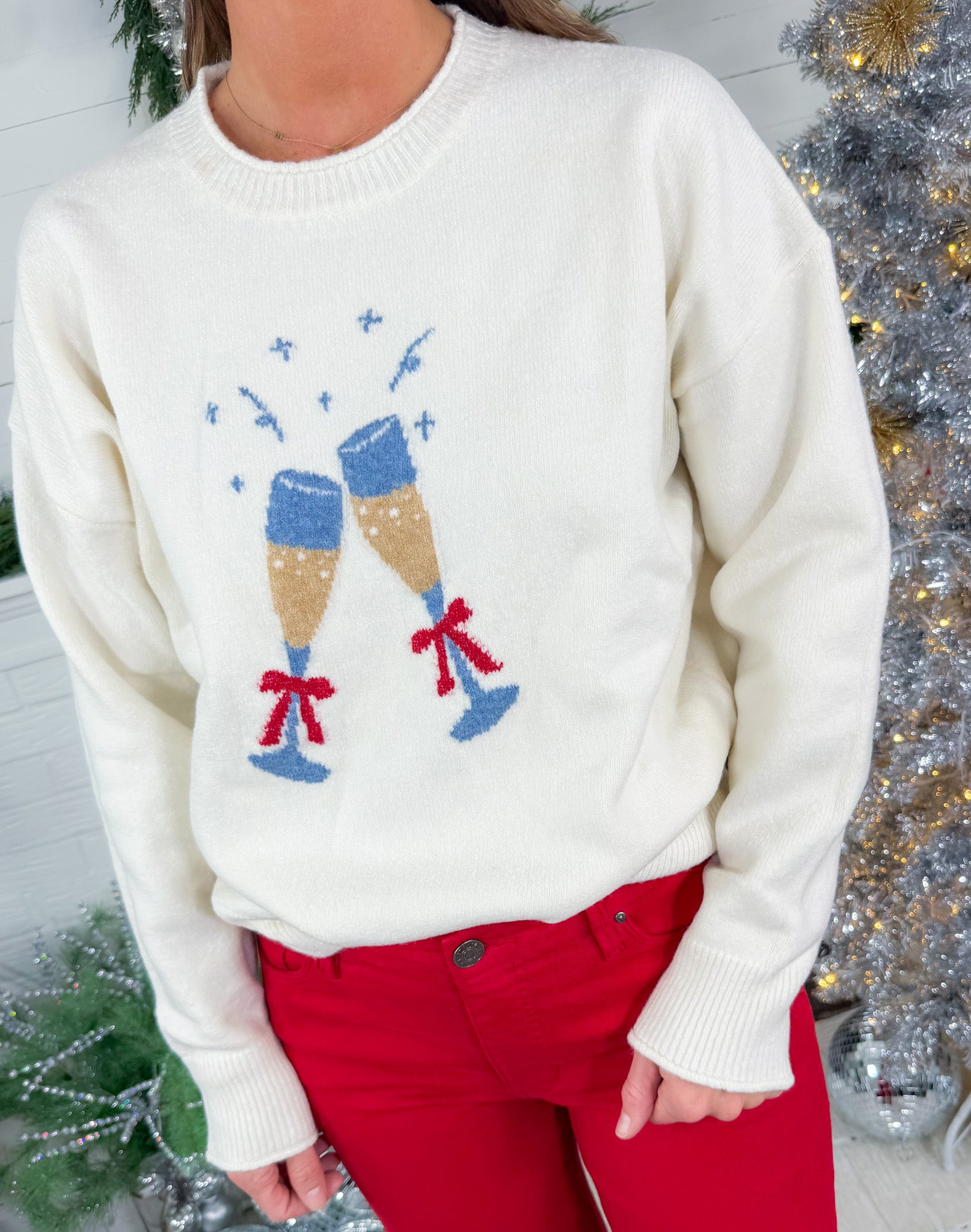 Champagne Clink Cream Sweater 