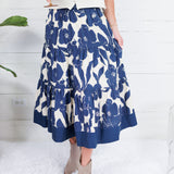 Chandler Navy + Cream Floral Tiered Maxi Skirt Pinch