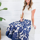 Chandler Navy + Cream Floral Tiered Maxi Skirt Pinch