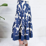 Chandler Navy + Cream Floral Tiered Maxi Skirt Pinch