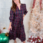 Chapman Navy Plaid Yanis Button Midi Dress Sugarlips