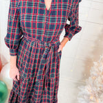Chapman Navy Plaid Yanis Button Midi Dress Sugarlips