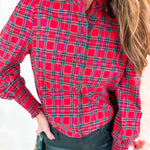 Chapman Red Plaid Split Neck Top