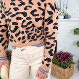 Charlie Cheetah Blue Trim Sweater THML 