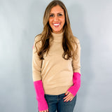 Charlie Taupe + Pink Mock Neck Sweater Pinch