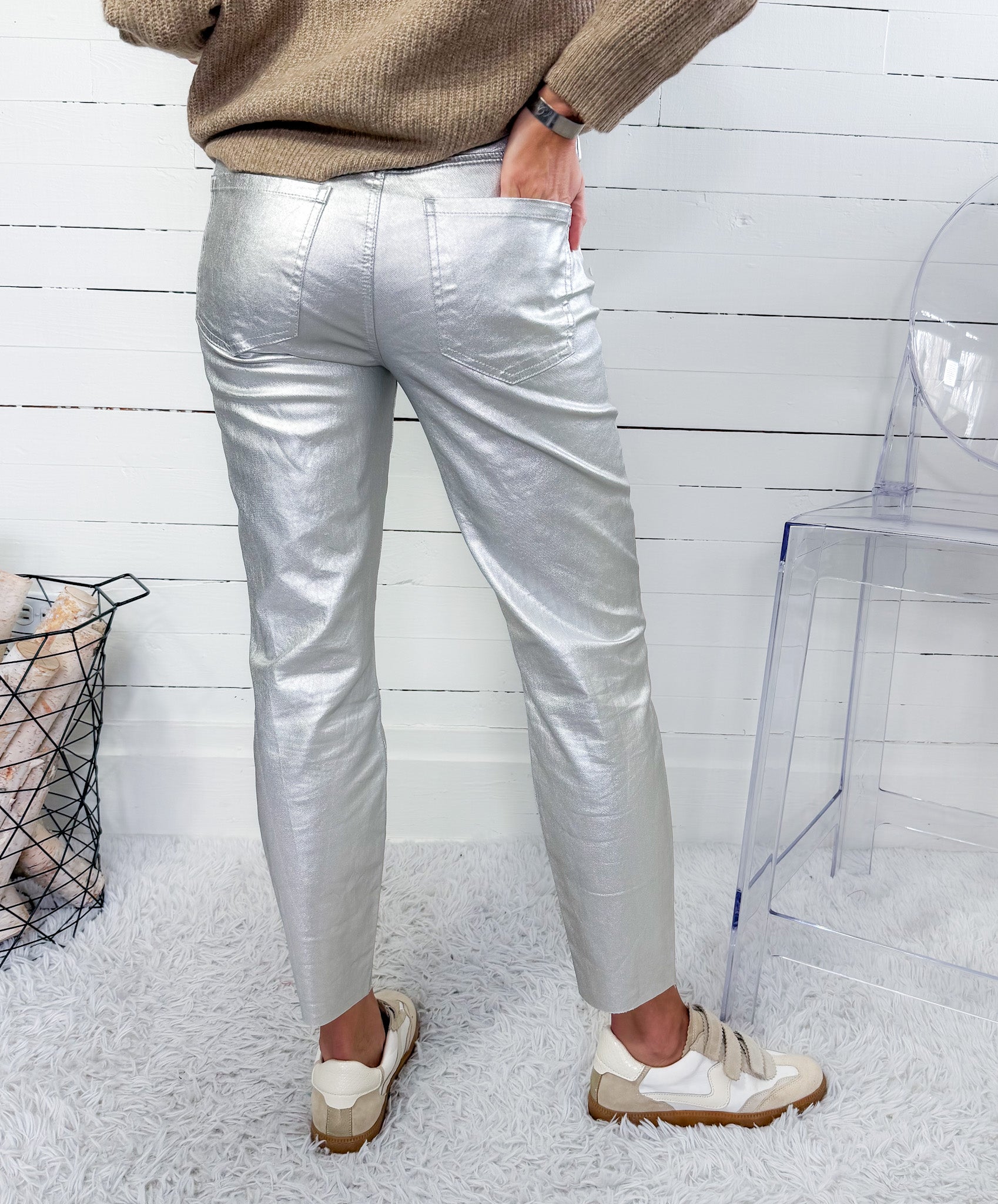 Charlize Silver High Rise Cigarette Raw Hem Jean KUT