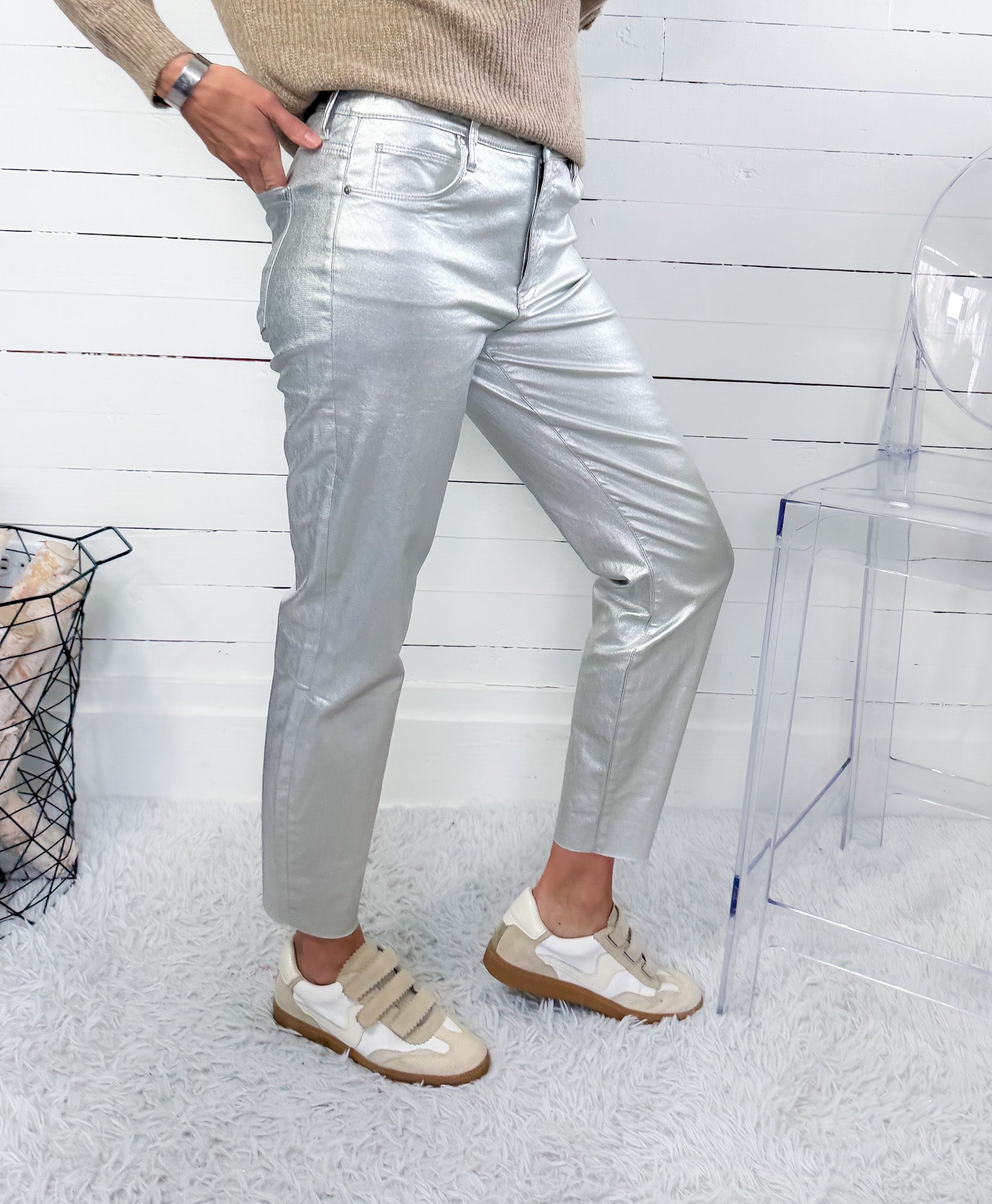 Charlize Silver High Rise Cigarette Raw Hem Jean KUT