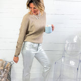 Charlize Silver High Rise Cigarette Raw Hem Jean KUT