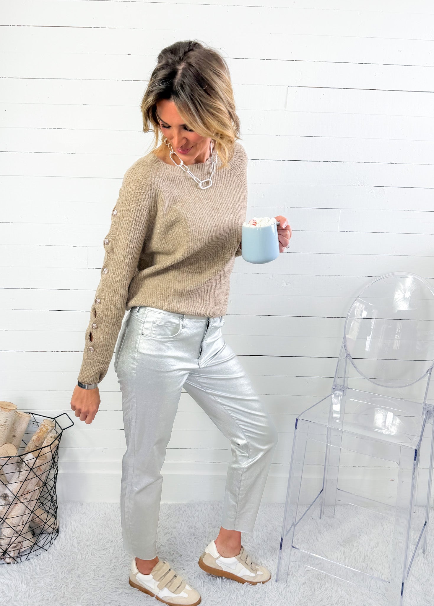 Charlize Silver High Rise Cigarette Raw Hem Jean KUT