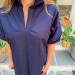 Charlotte Navy Stand Collar Mini Dress Adrienne