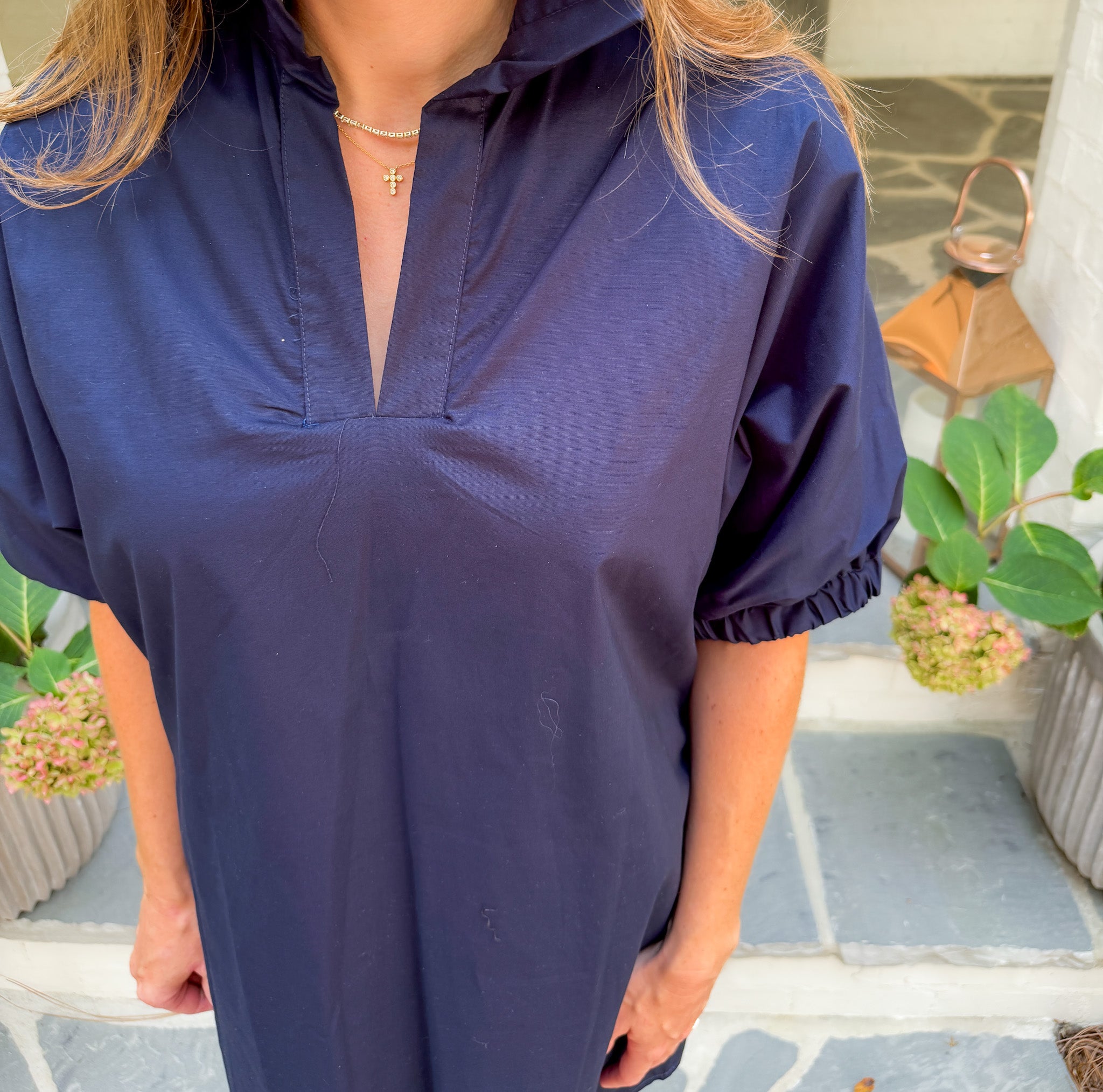 Charlotte Navy Stand Collar Mini Dress Adrienne