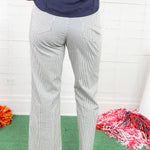 Charlotte Navy Stripe High Rise Raw Hem Jean KUT