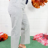 Charlotte Navy Stripe High Rise Raw Hem Jean KUT