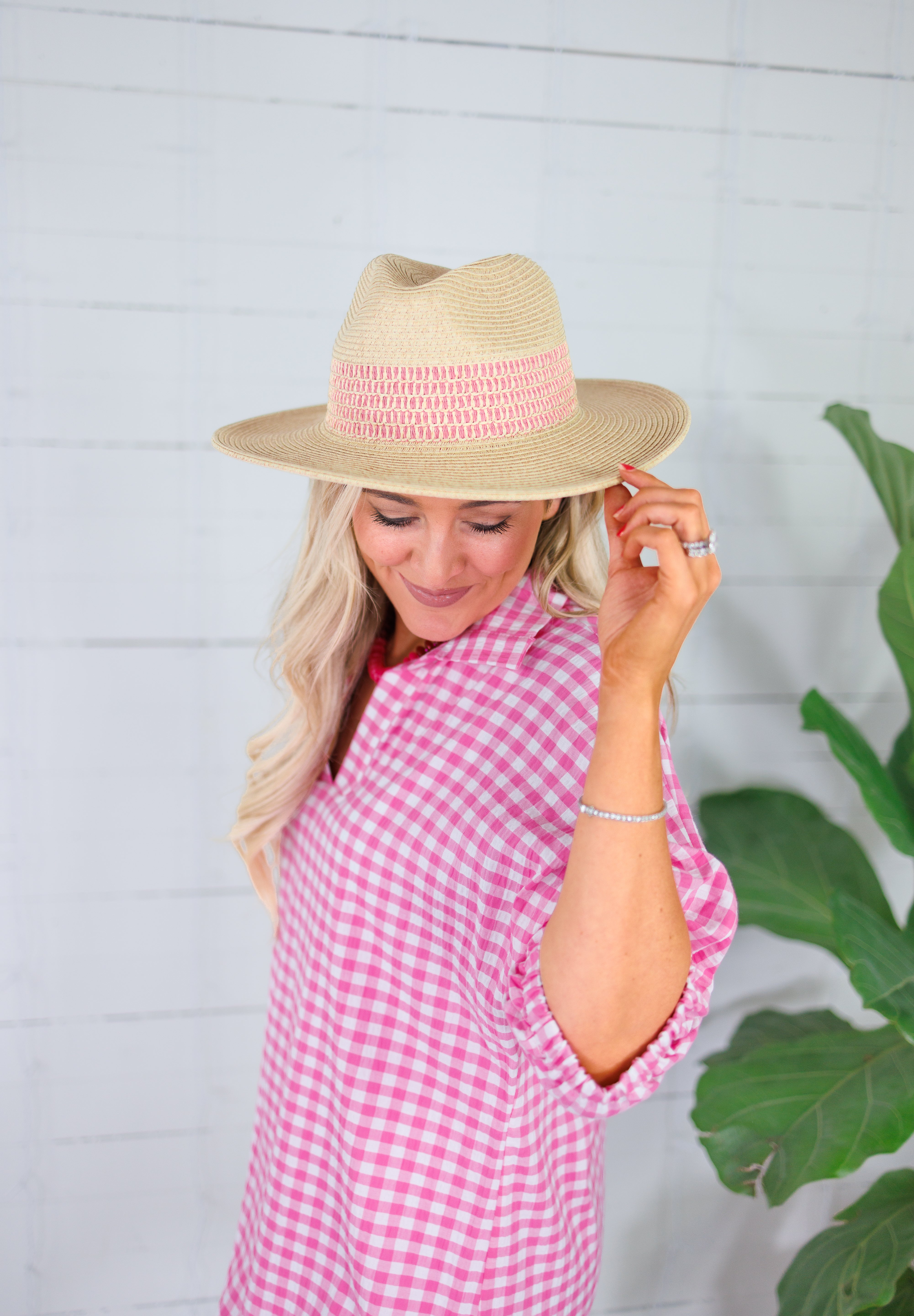 Charlotte Pink Seersucker Gingham Mini Dress Adrienne 